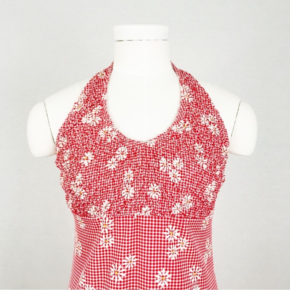 Vintage Smocked Gingham Halter Dress | Size M - Picture 2 of 10